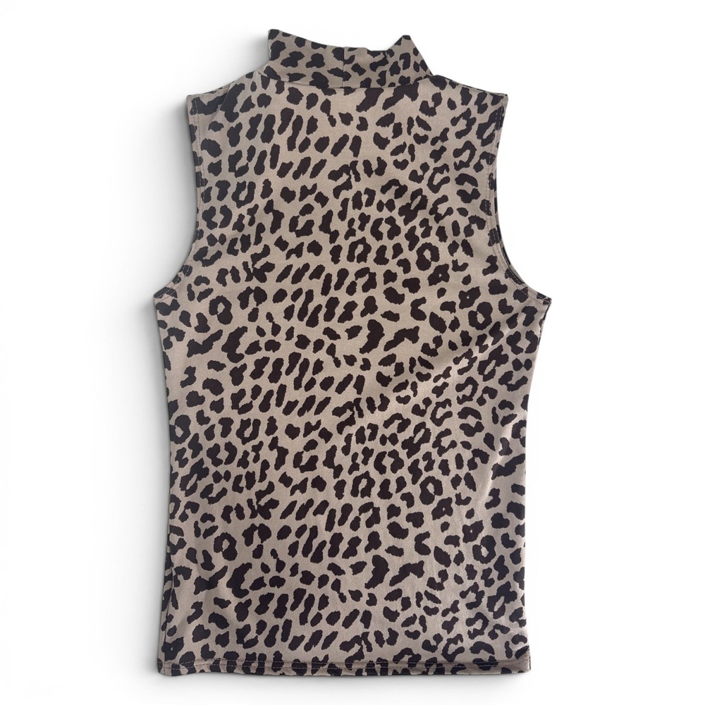 Olivia Rae New York Womens Leopard Print Mock Neck‎ Sleeveless Top Tan Black XS